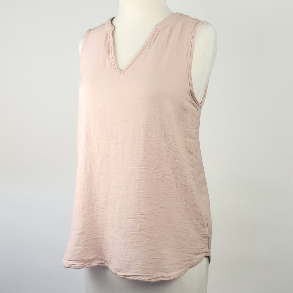 Powder Pink Linen Blend Shell Top, Size Small